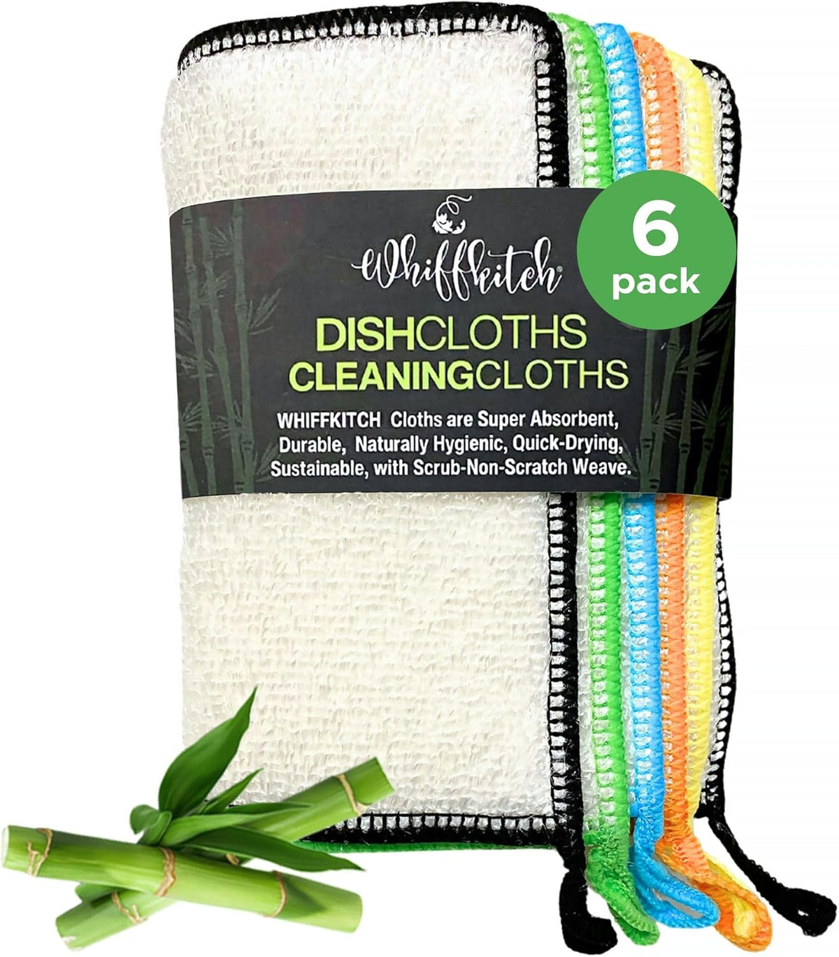 Whiffkitch Dishcloths Dishrags for Kitchen and Household Cleaning 6x7 6-Pack Non-Scratch 2-Ply