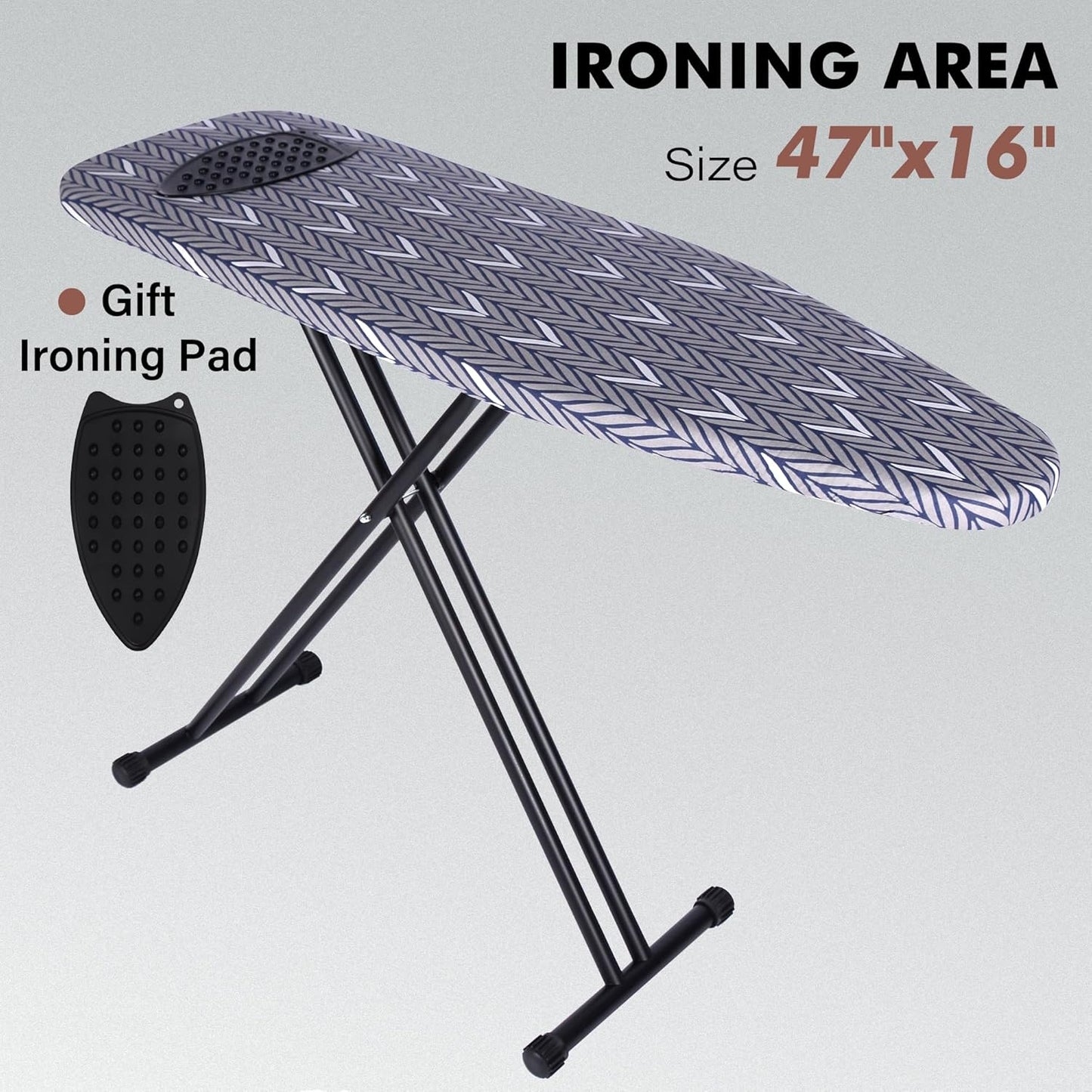Ironing Board Full Size, Metal Construction Iron Board with Extra Thick Heavy Duty Padded Cover