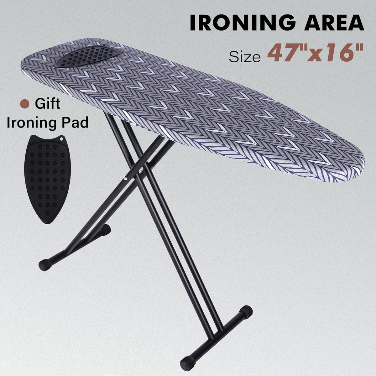Ironing Board Full Size, Metal Construction Iron Board with Extra Thick Heavy Duty Padded Cover