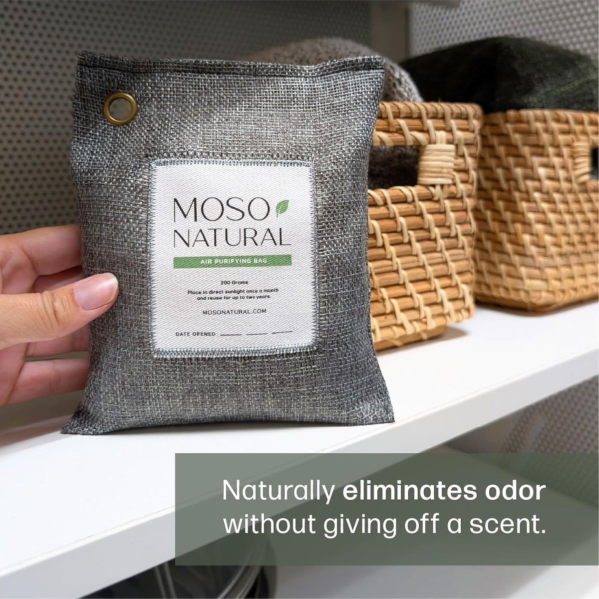 Moso Natural Air Purifying Bag 200g (2 Pack) Bamboo Charcoal Odor Absorber for Home & Car | Closet