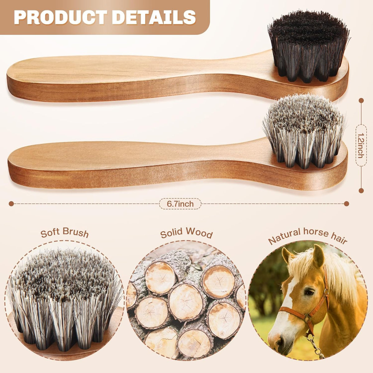 4 Pcs Horsehair Shine Shoes Brush Kit Polish Dauber Applicators Cleaning Leather Shoes Boots Care