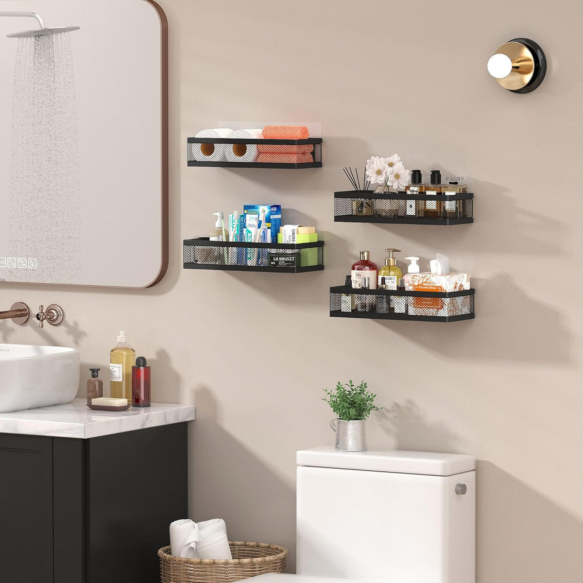PUSDON Hanging Storage Baskets Organizer Wall Mount, Metal Wire Storage Bin Rack for Kitchen