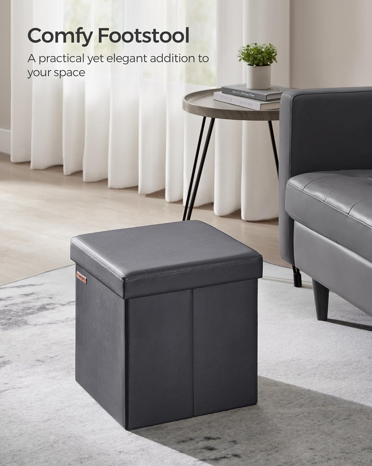 SONGMICS Mazie Collection - 15 Inches Ottoman with Storage, Footstool, Storage Ottoman, Load 660