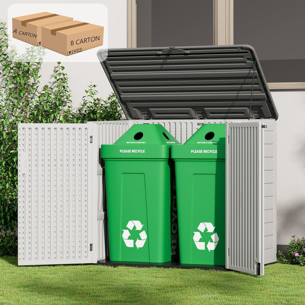ZZM Large Outdoor Storage Shed, 48 Cu Ft Resin Versatile Storage Cabinet for Patio Accessories
