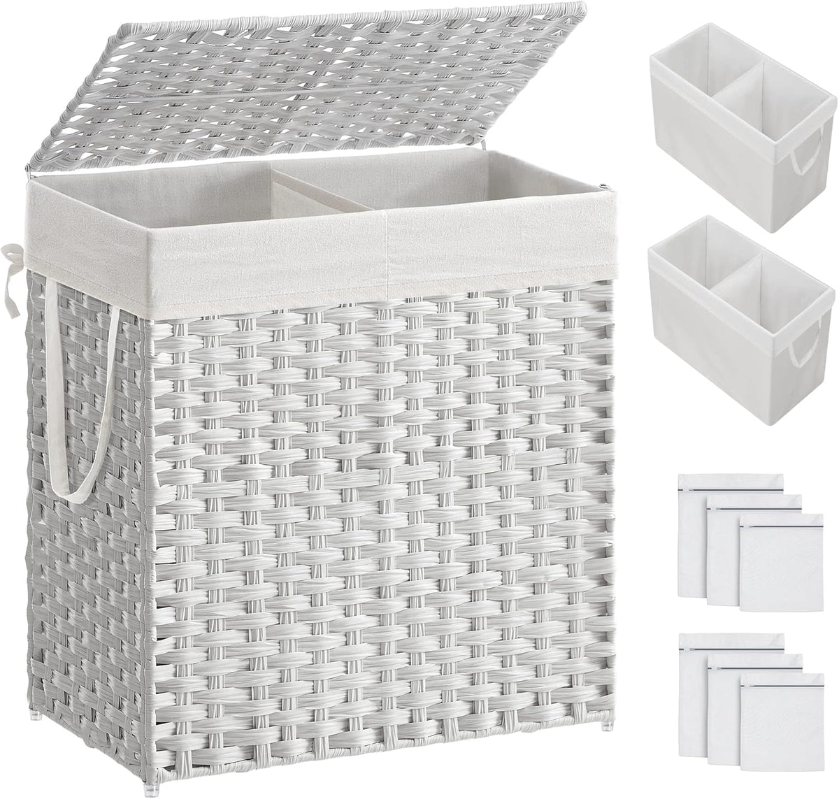 SONGMICS Laundry Hamper with Lid, 110L Clothes Hamper with 2 Removable Liner Bags, 6 Mesh Bags