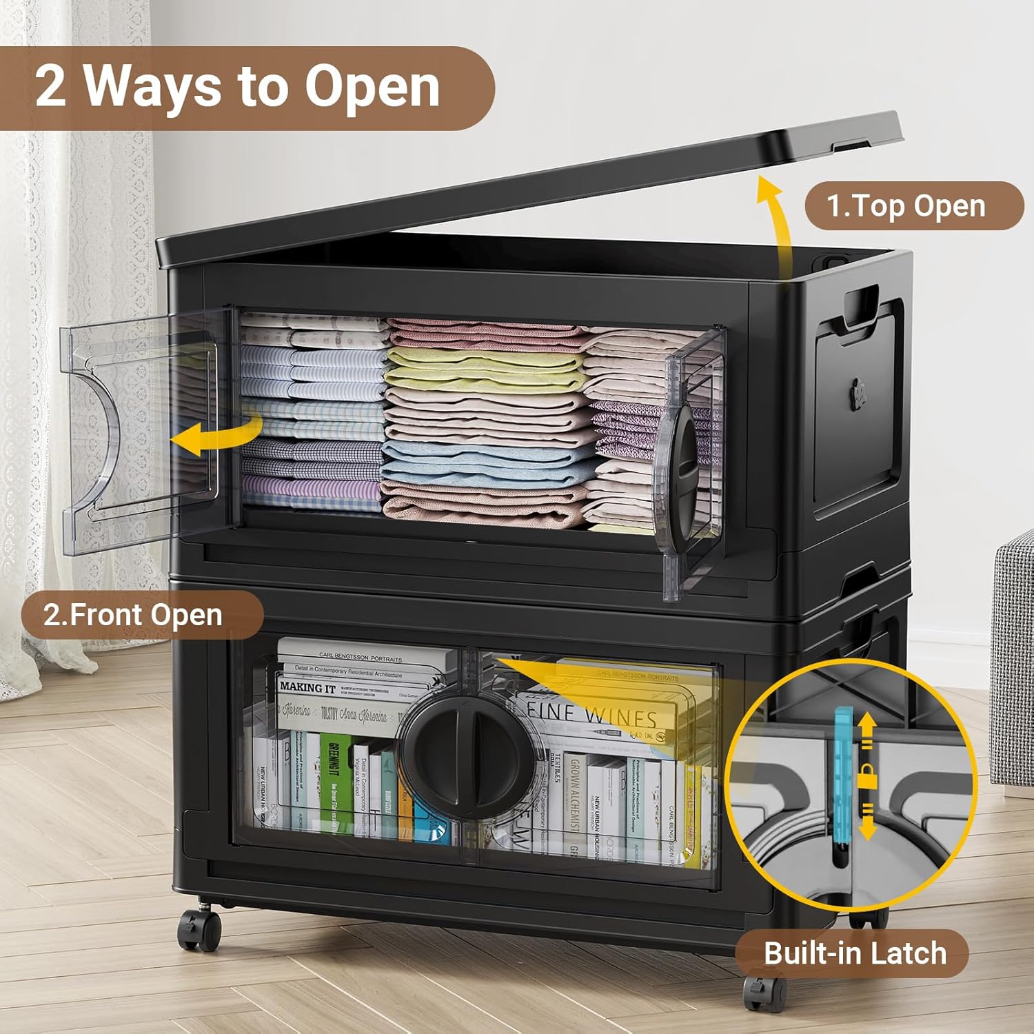 BROVIEW 480Qt Lockable Stackable Storage Bins with Lids, Closet Organizers and Storage Drawer