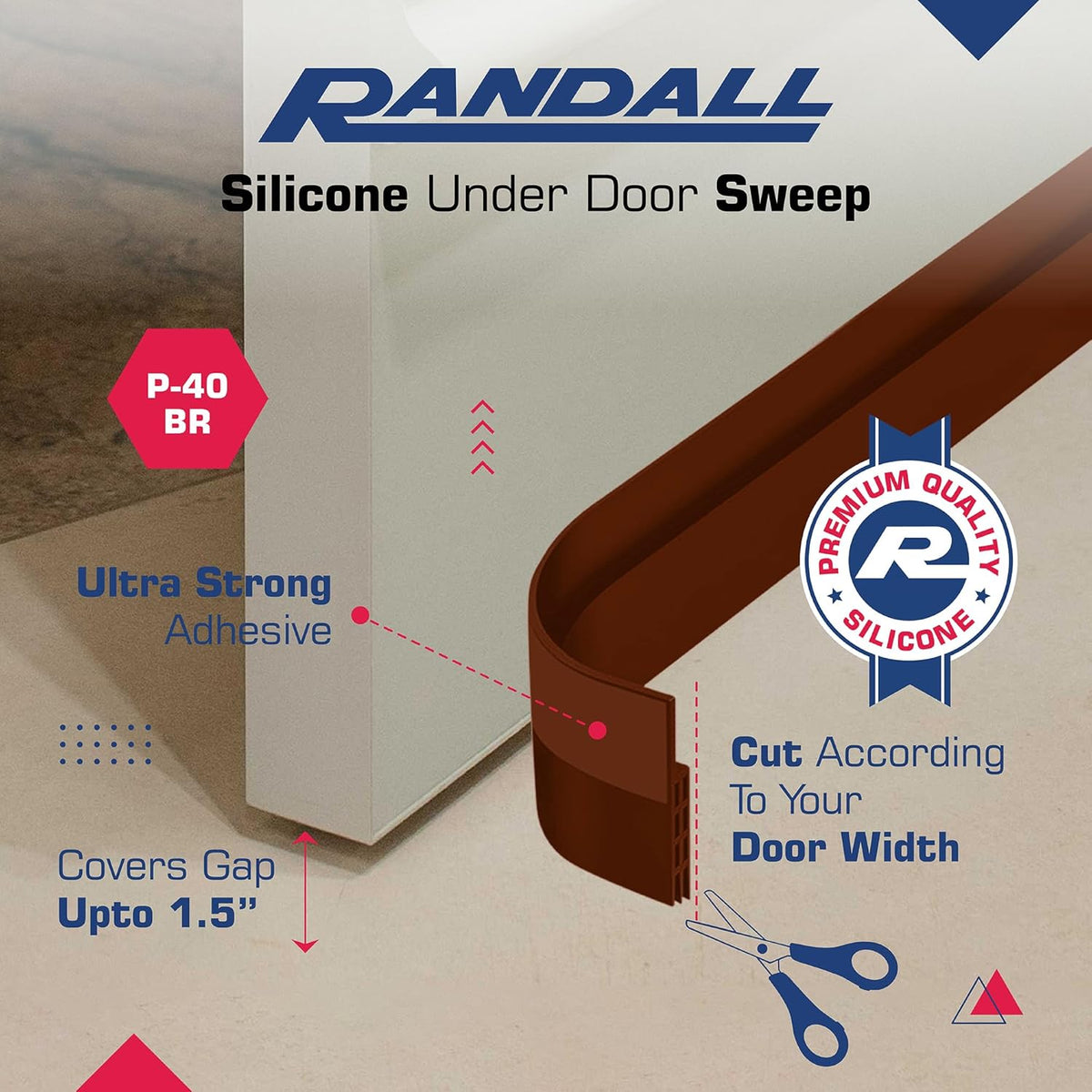 Adhesive Backed Door Draft Stopper – Silicone Under Door Sweep for Interior & Exterior Doors, Noise