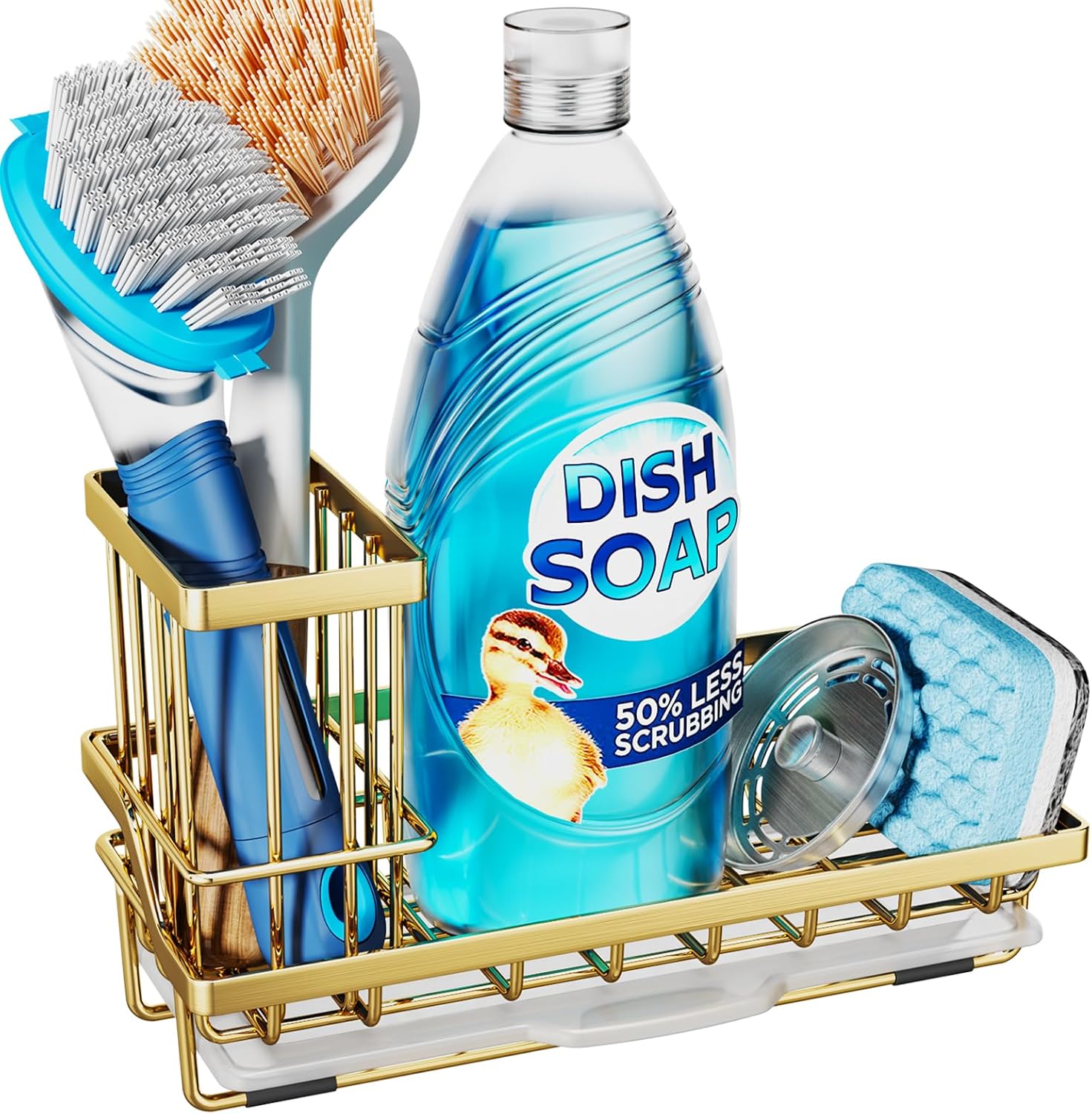 Consumest Sink Caddy, Kitchen Sponge Holder with Dish Brush Holder, Kitchen Sink Organizer with