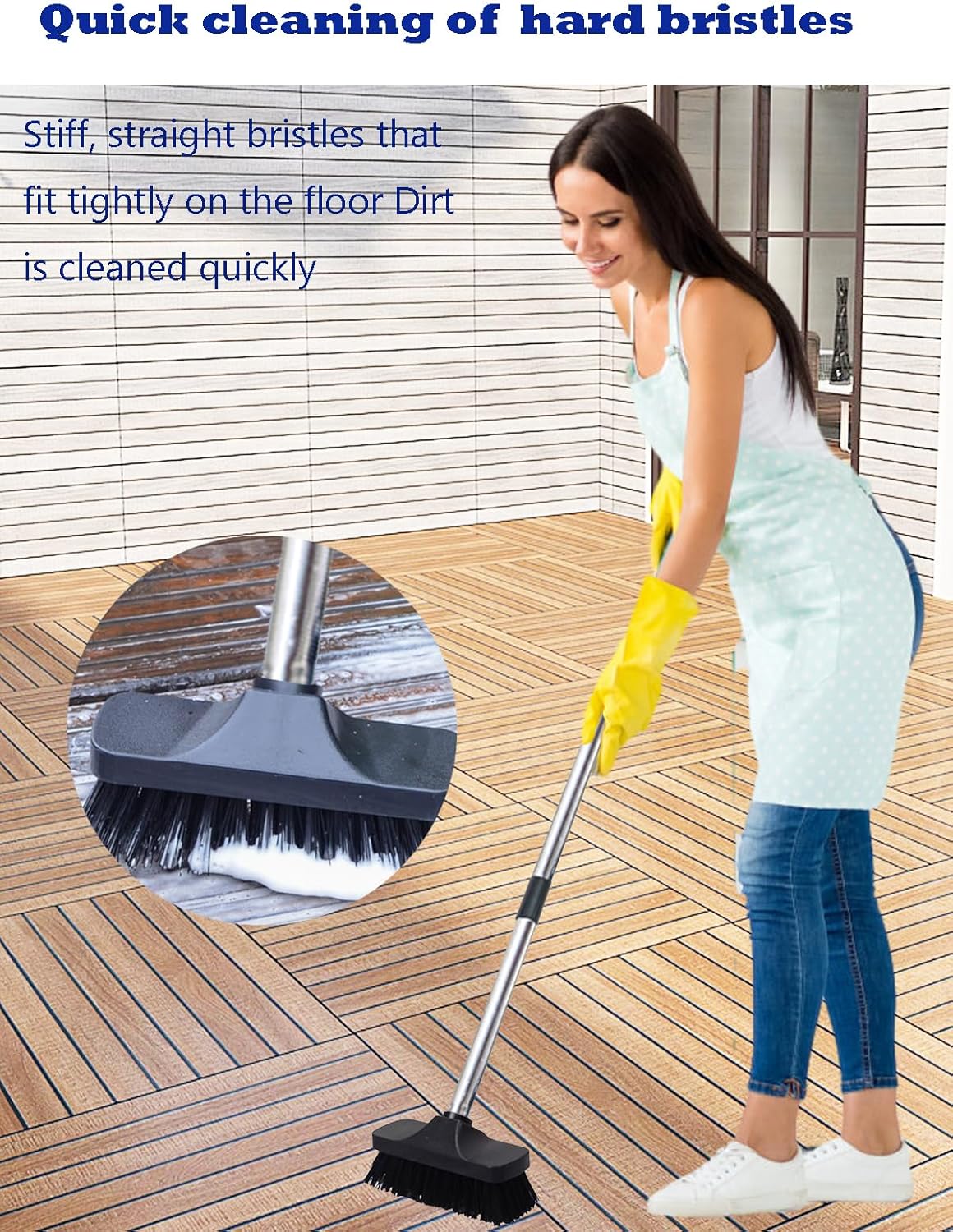 Push Broom Brush Stiff Bristles Floor Cleaning Brush Multi-Purpose Scrubber Brushes for Bathroom