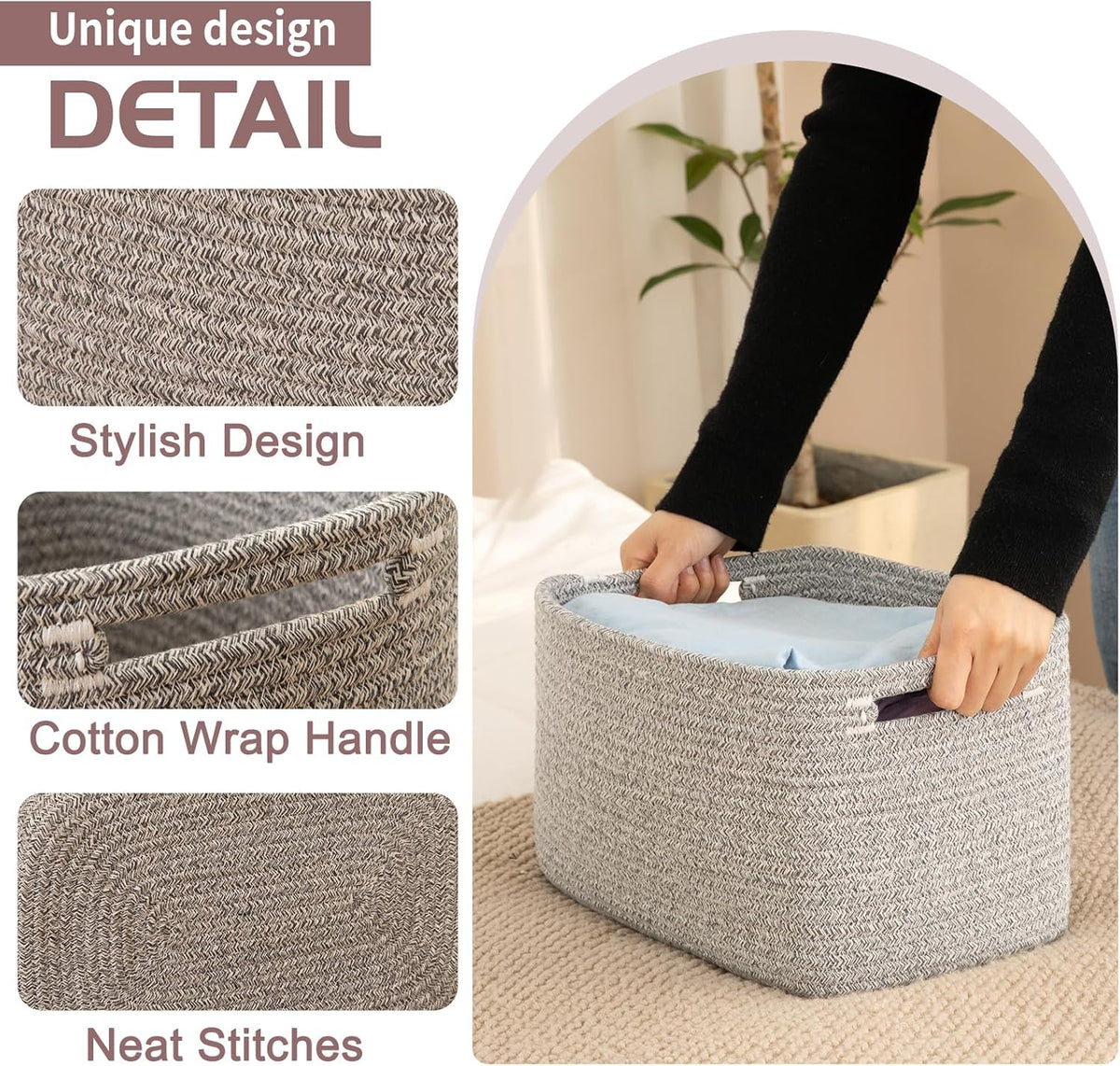 OIAHOMY 4 Pack Storage Baskets for Organizing, Cube Storage Bins for Shelves, Rectangle Storage