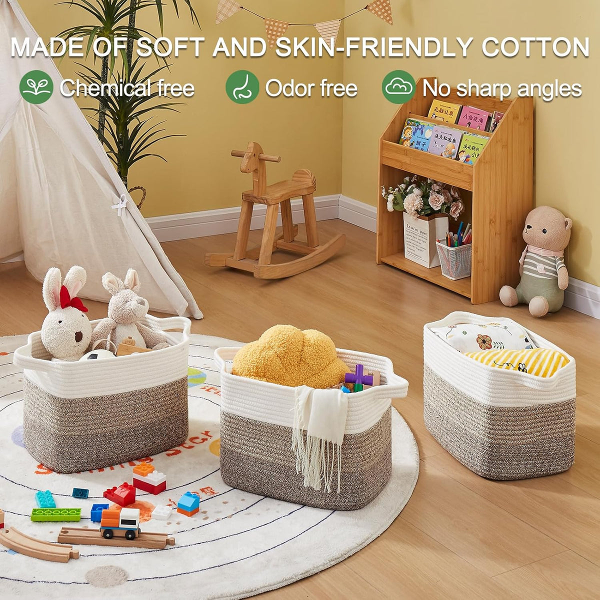 OIAHOMY Storage Basket, Woven Baskets for Storage, Cotton Rope Basket for toys,Towel Baskets for