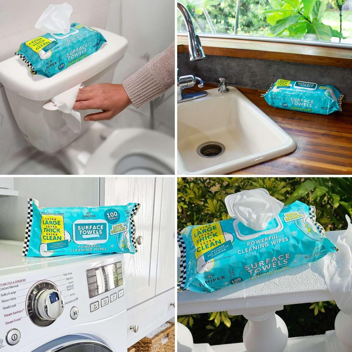 3 Packs Surface Wipes with Bleach, Thick & Large Dispose, All-Purpose Cleaner for Bathroom
