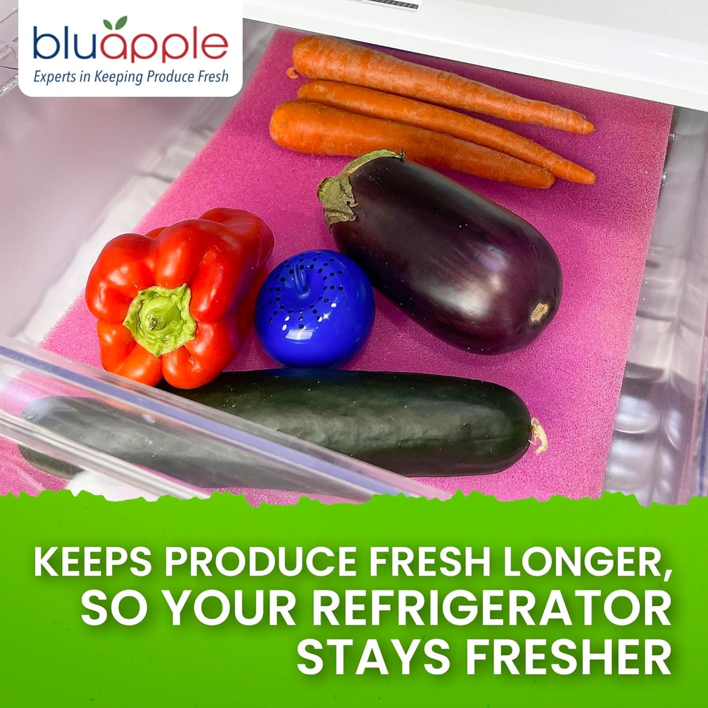 Bluapple FreshMats, Refrigerator Bin Liner, Fridge Drawer Mats, Crisper Life Extender Liner Keeps