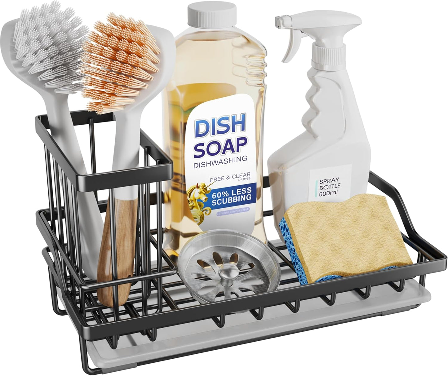 SWTYMIKI Large Sink Caddy Kitchen Sink Organizer with Detachable Brush Holder, Stainless Steel