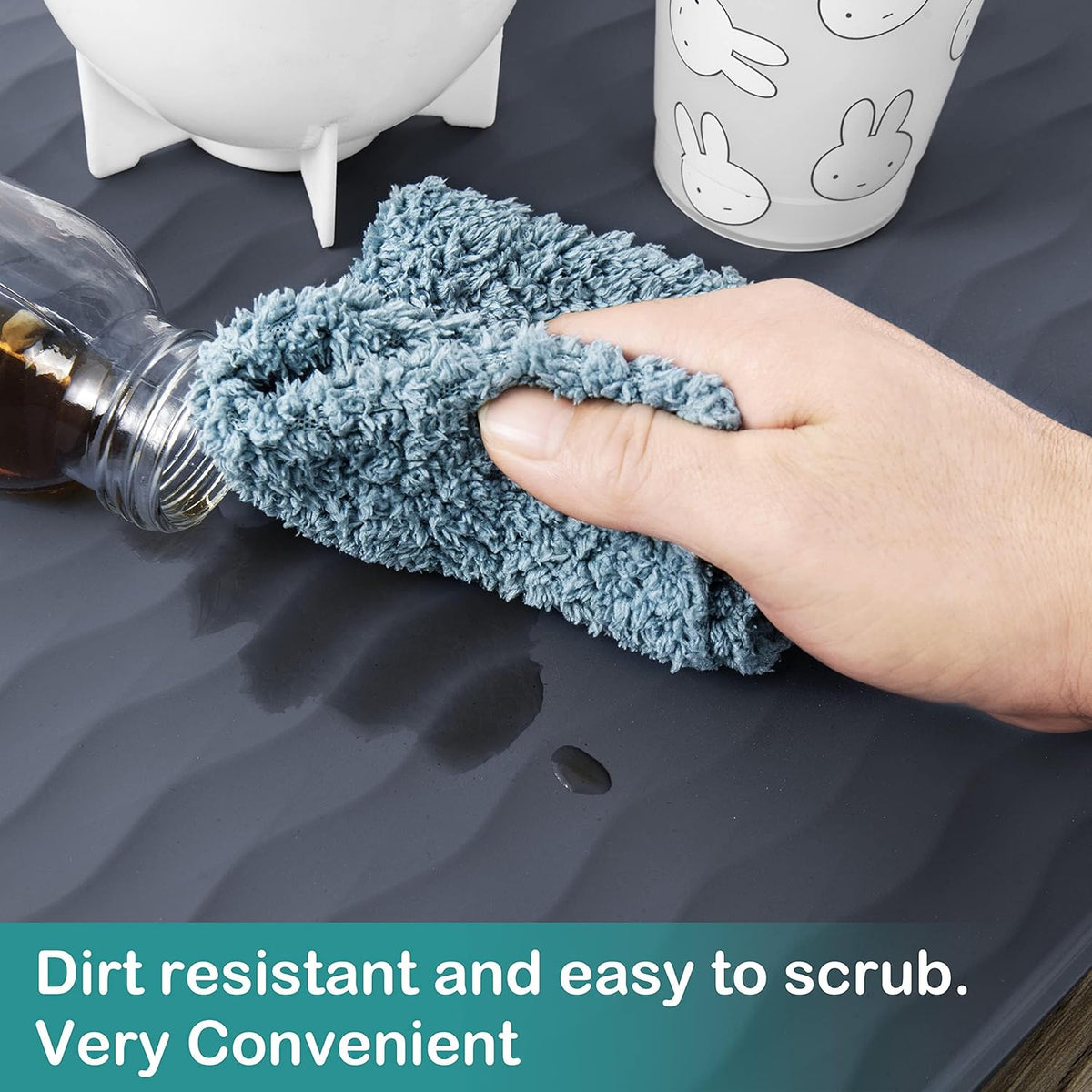 URMONA Waterproof Silicone Under Sink Mat 16'' x 10'' Shelf Liner for Kitchen and Bathroom, Cabinet