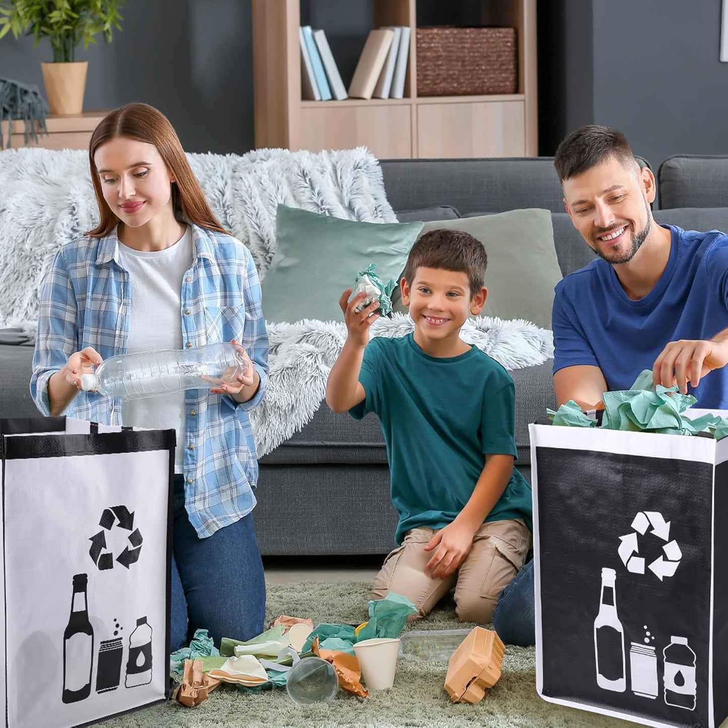 Recycle Waste Bag for Kitchen Home- Indoor Recycling Bins Trash Sorting Organizer, Reusable and
