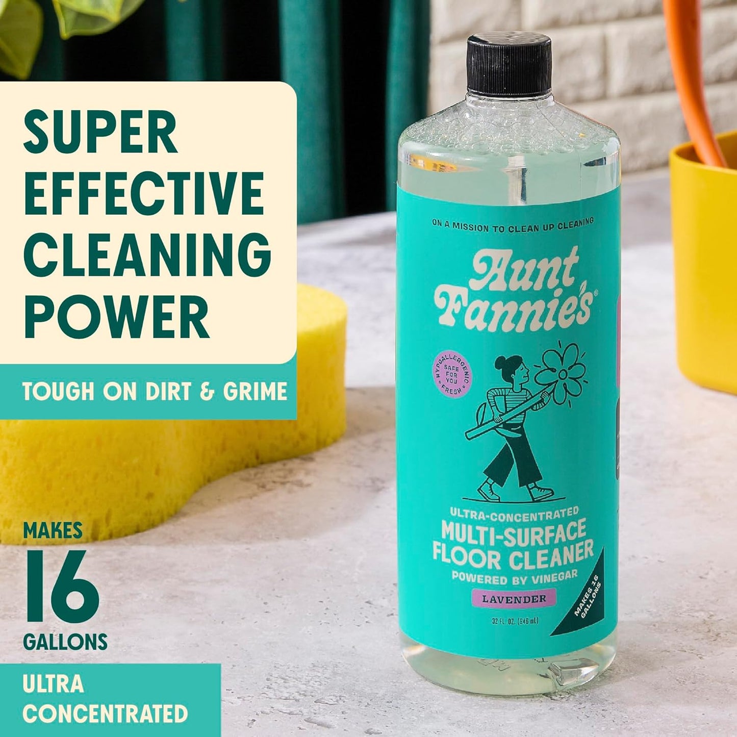Aunt Fannie's Ultra Concentrated Floor Cleaner Vinegar Wash, Multi-Surface Solution Mopping, Makes