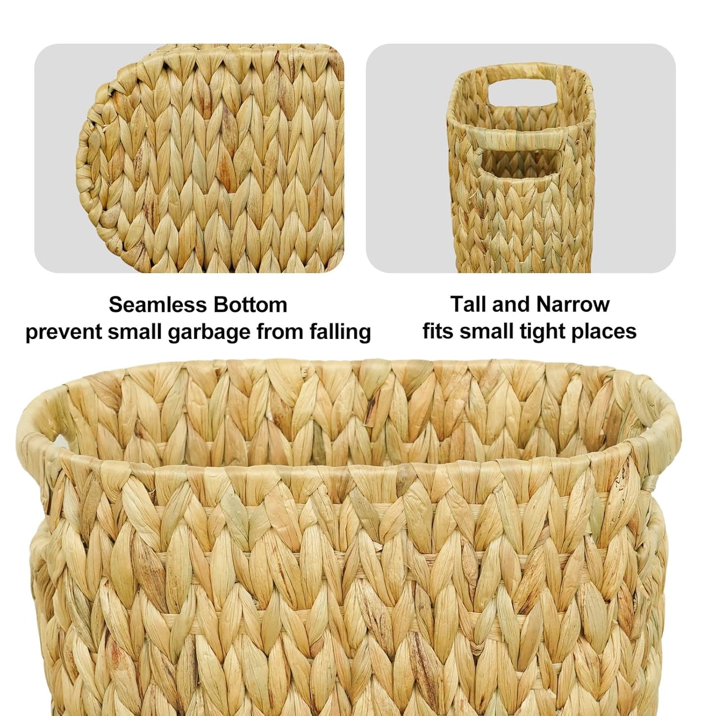 Wicker Trash Can,Bathroom Trash Can,Water Hyacinth Wicker Waste Basket for Bathroom,Handwoven