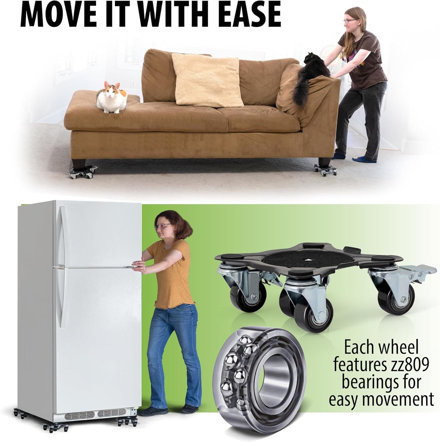 Furniture Movers with Wheels - Set of 4 Heavy Duty Furniture Lifter Tool with 2000 lbs Load