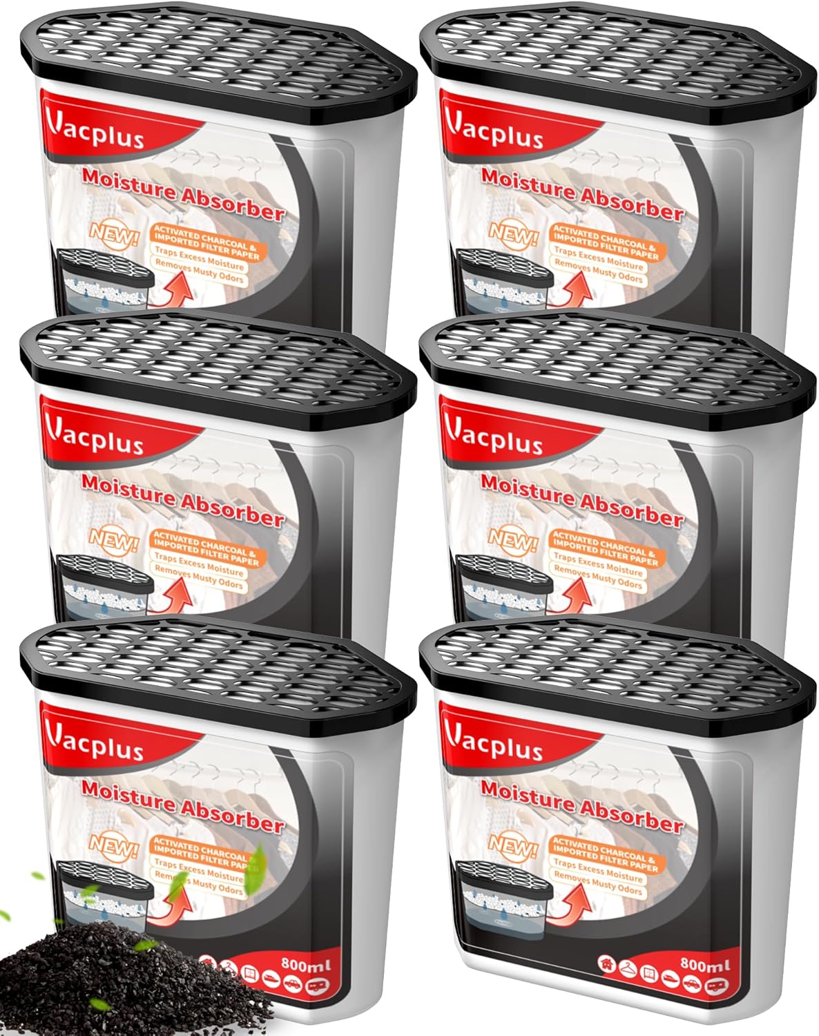 Vacplus Moisture Absorbers 6 Pack, 16.0 Oz Portable Humidity Absorber Boxes for Your Bathroom