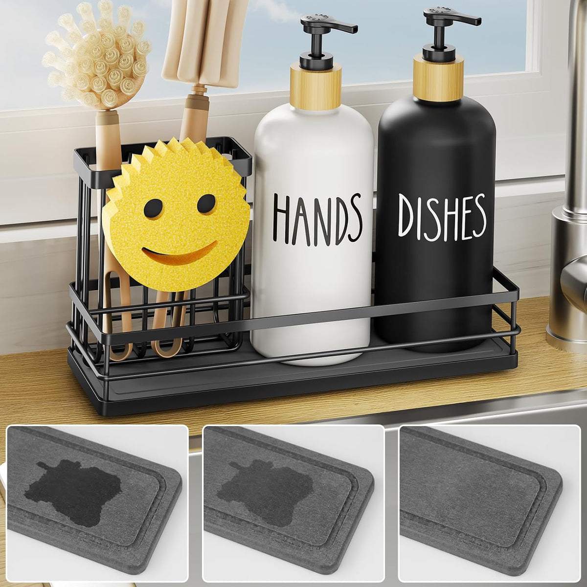 Moforoco Kitchen Dish Soap Dispenser Set, 16OZ Glass Bottle, Hand and Dish Soap Dispenser Set