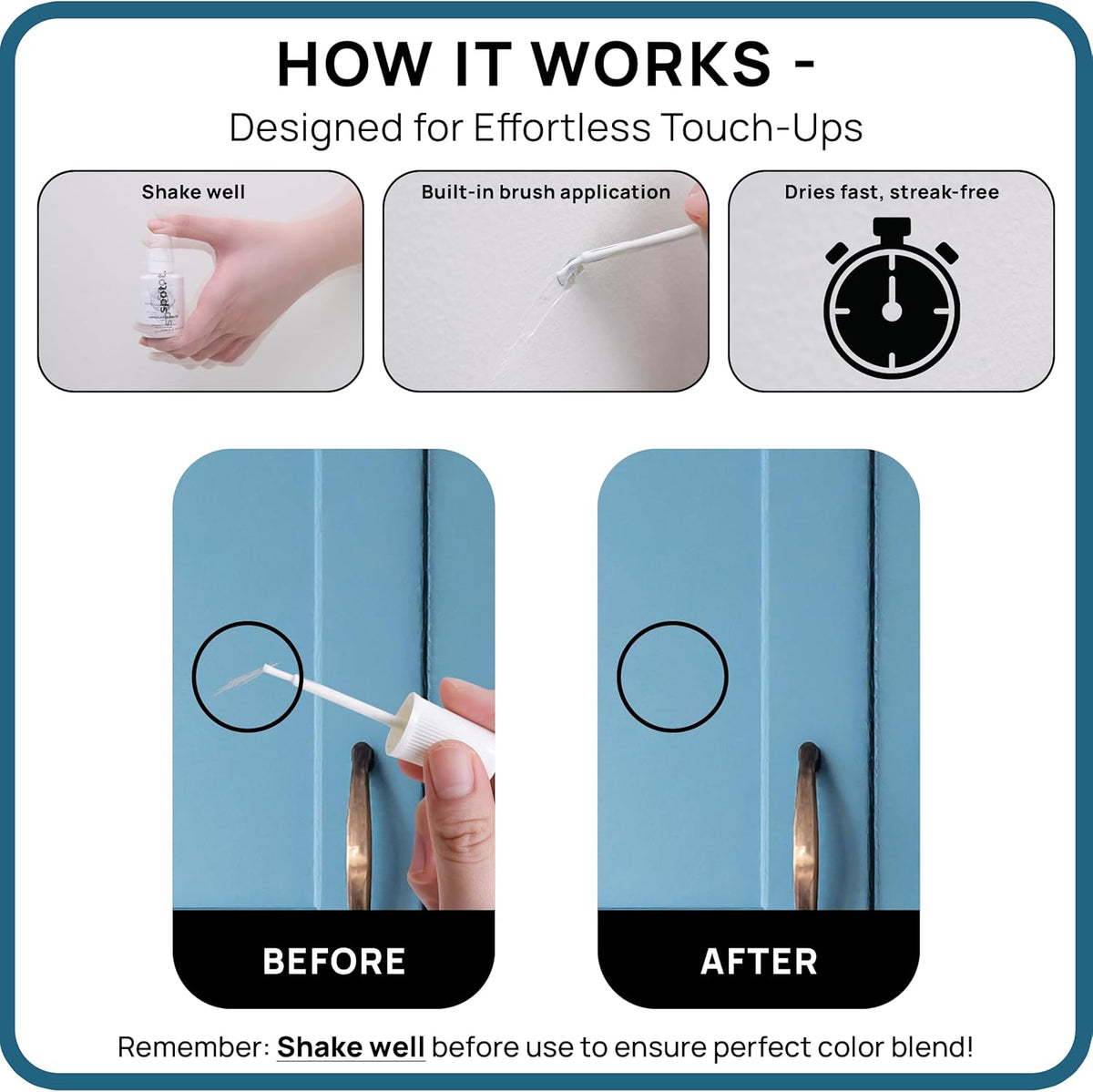spot. Touch-Up Paint | Matte Finish for Cabinets, Walls, Doors & Furniture | Multi-Tone Blue Repair