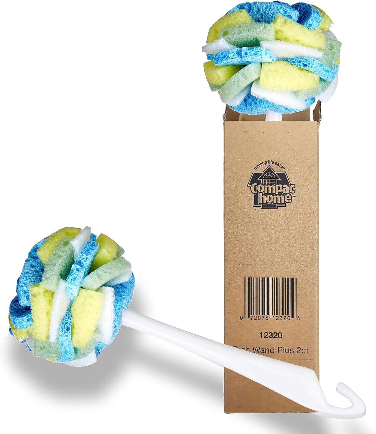 Compac Home Dish Wand Plus Cello, Foam & Scour Sponge Petals Brush and Clean Dishes, Pots, Bottles