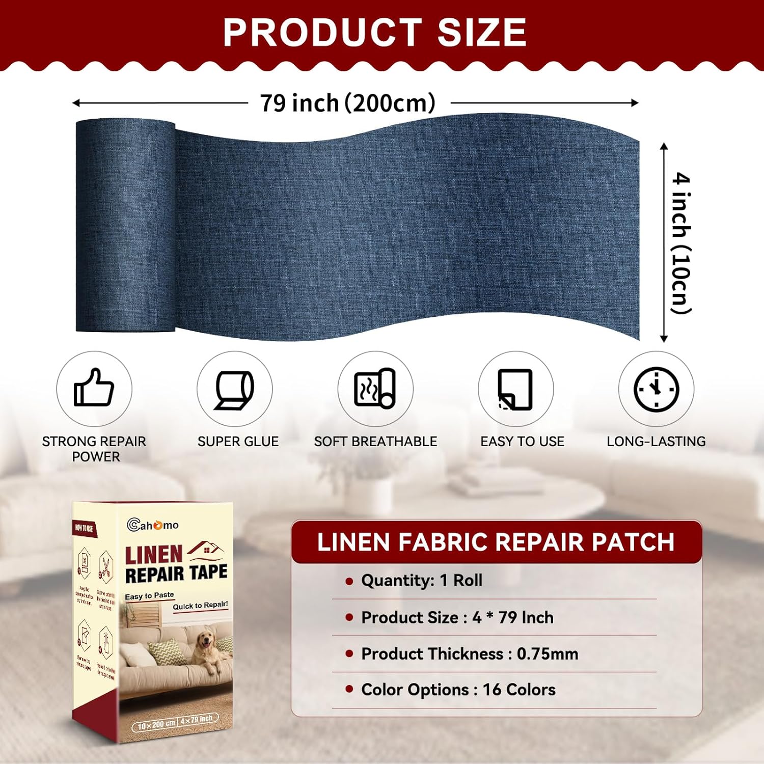 Linen Repair Tape 4x79 inch, Self Adhesive Fabric Patches, Linen Patch Tape Kit, Fabric Repair Tape