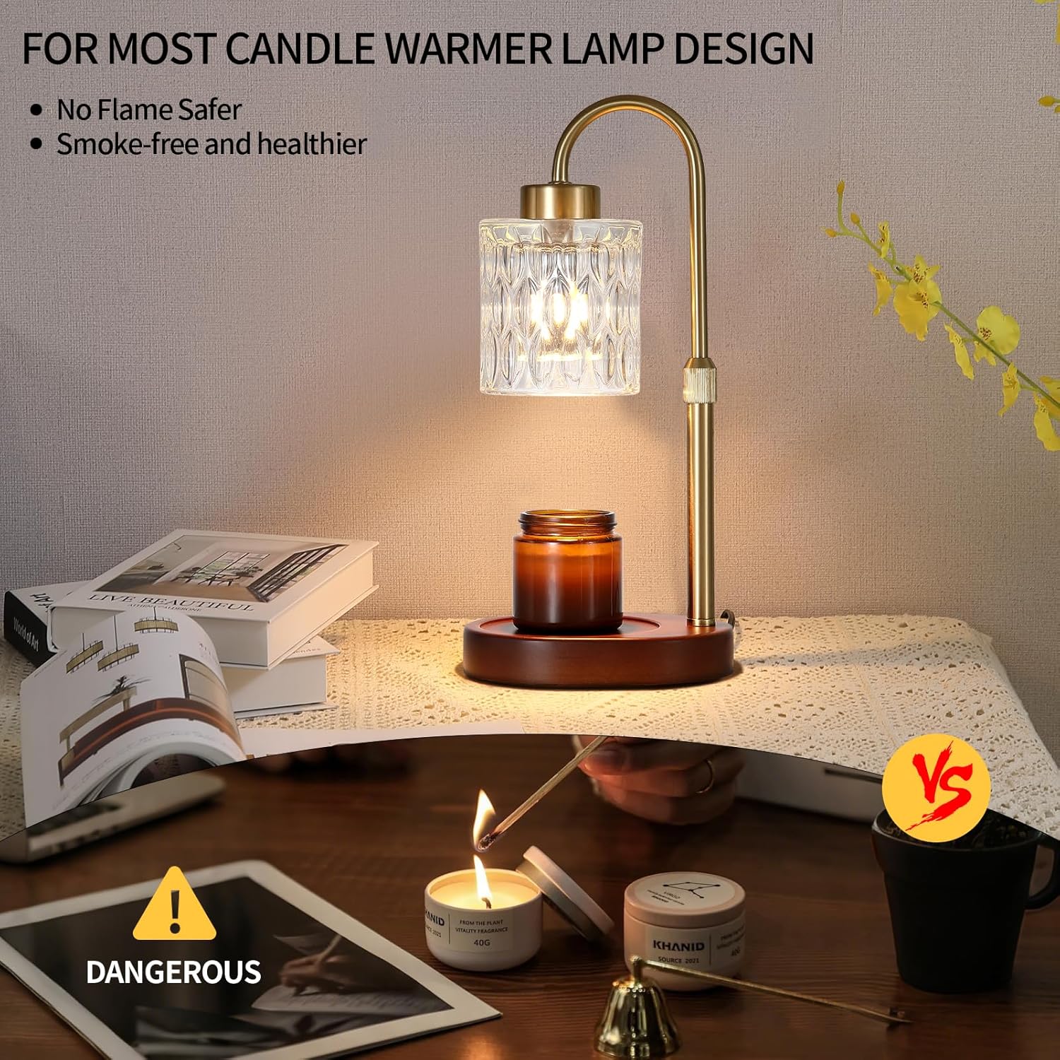 Candle Warmer Lamp with Dimmer and Timer,Home Decor Lamp for Scented Jar,Antique Brass Electric Wax