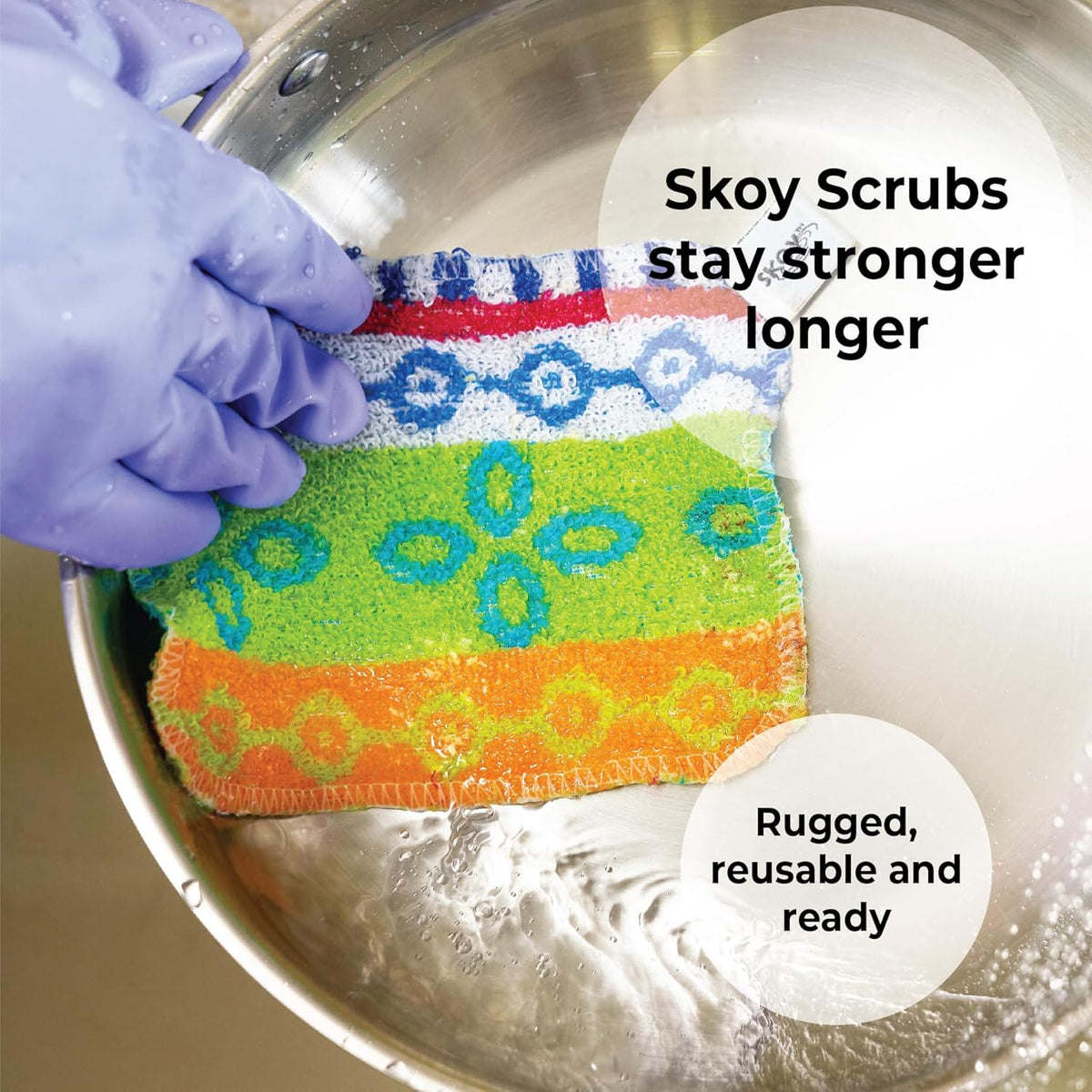 Skoy Scrub, 4-Pack Reusable, Non-Scratching Dish Scrubber for Kitchen and Household Cleaning