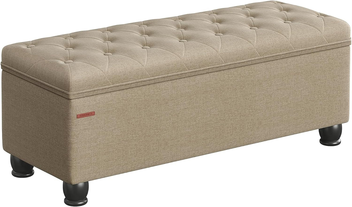 SONGMICS Storage Ottoman, Storage Bench, Tufted Entryway Bedroom Bench, 17.7 x 46.5 x 17.7 Inches