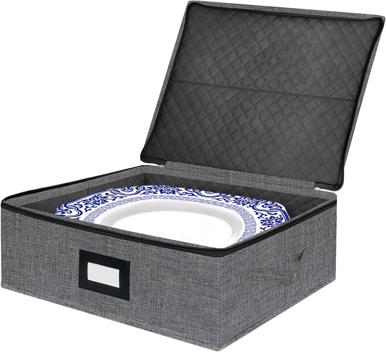 Platter Storage Case - Stackable China Storage Containers Hard Shell with Durable Zipper & Label &