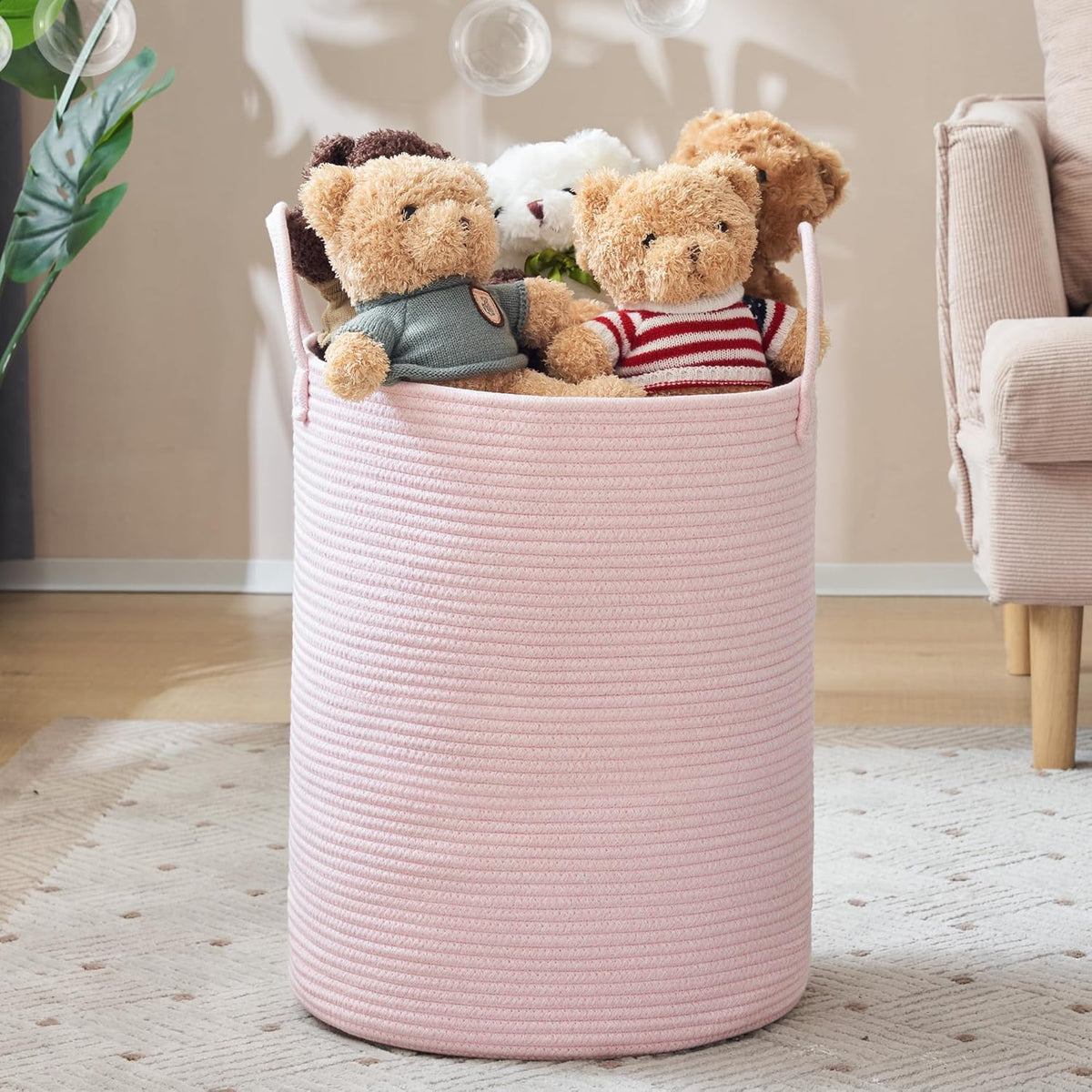 YOUDENOVA Woven Rope Laundry Hamper, 58L Tall Luandry Basket, Baby Nursery Hamper for Blanket