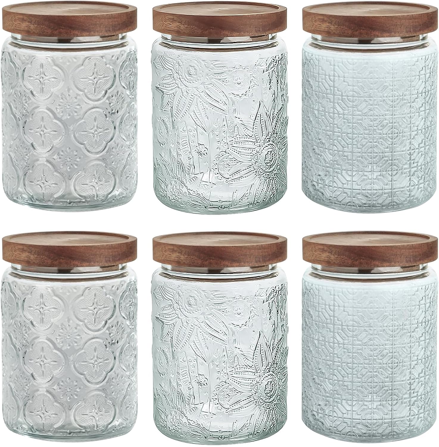 24 OZ/6 PCS Glass Storage Jar with Airtight Bamboo Wooden Lids, Vintage Food Containers Canisters