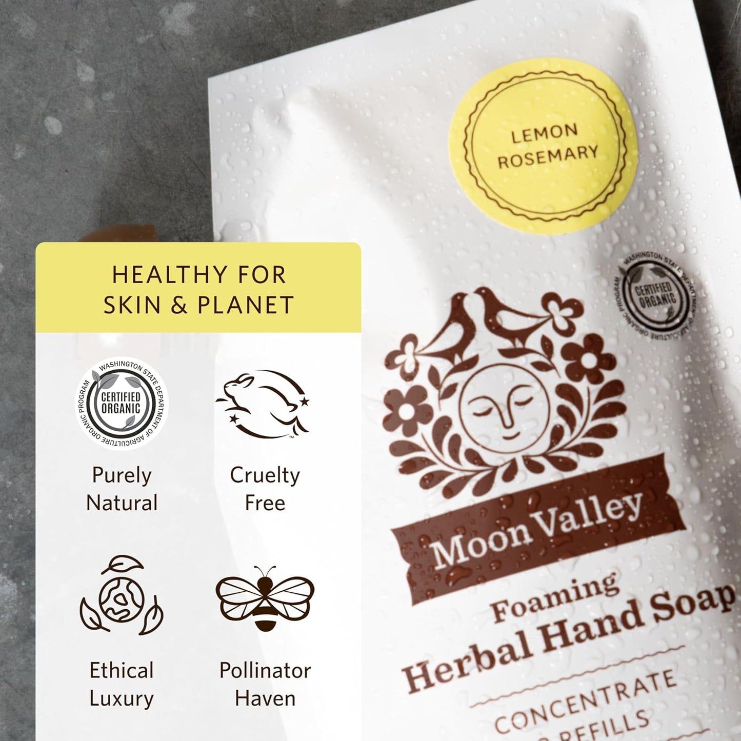 Moon Valley Foaming Hand Soap Refill Pouch, Two-Pack Lemon Rosemary Soap, Vegan and Non-GMO