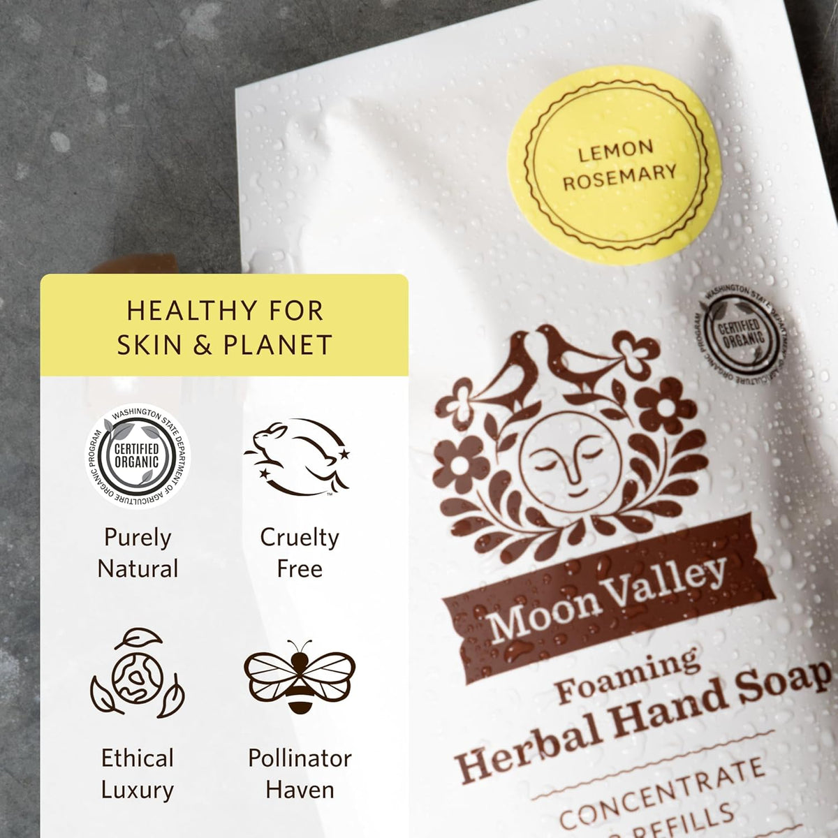 Moon Valley Foaming Hand Soap Refill Pouch, Two-Pack Lemon Rosemary Soap, Vegan and Non-GMO