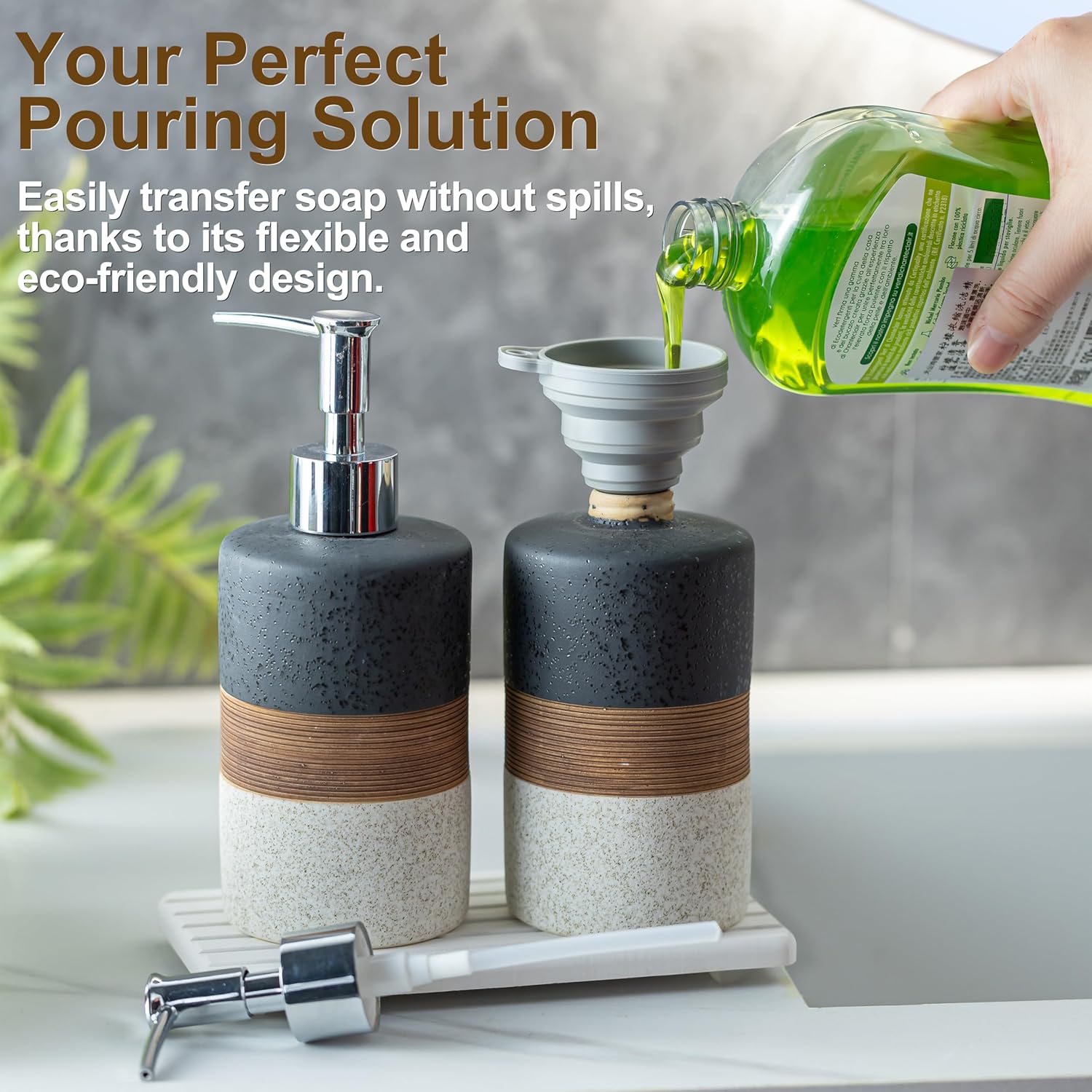 Ceramic Dish Soap Dispensers Set(2 Pack), Hand, Dish, Shower Soap Dispenser for Kitchen Sink &