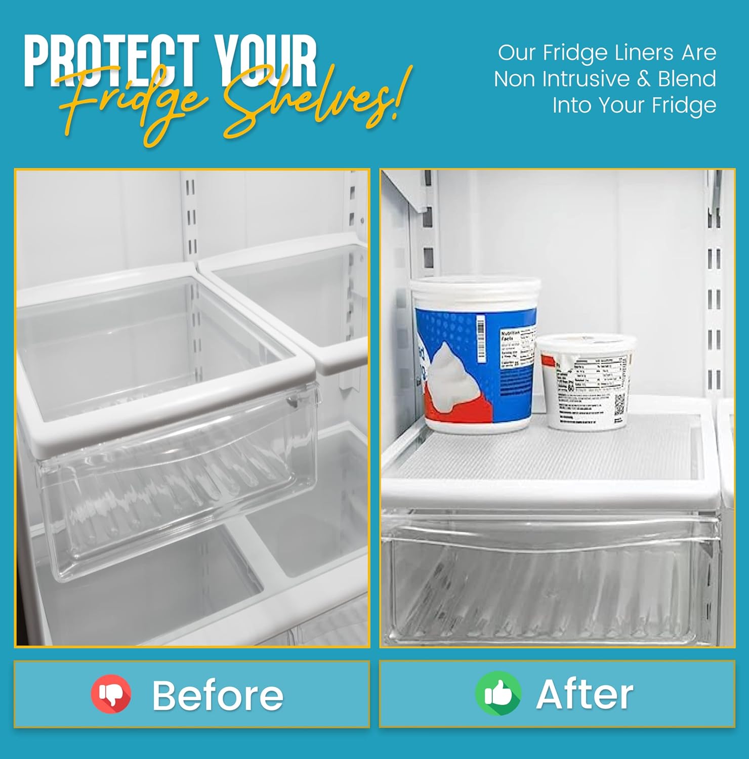 Refrigerator Liners for Shelves (8 Pack) by Linda’s Essentials - Non-Adhesive Drawer and Shelf