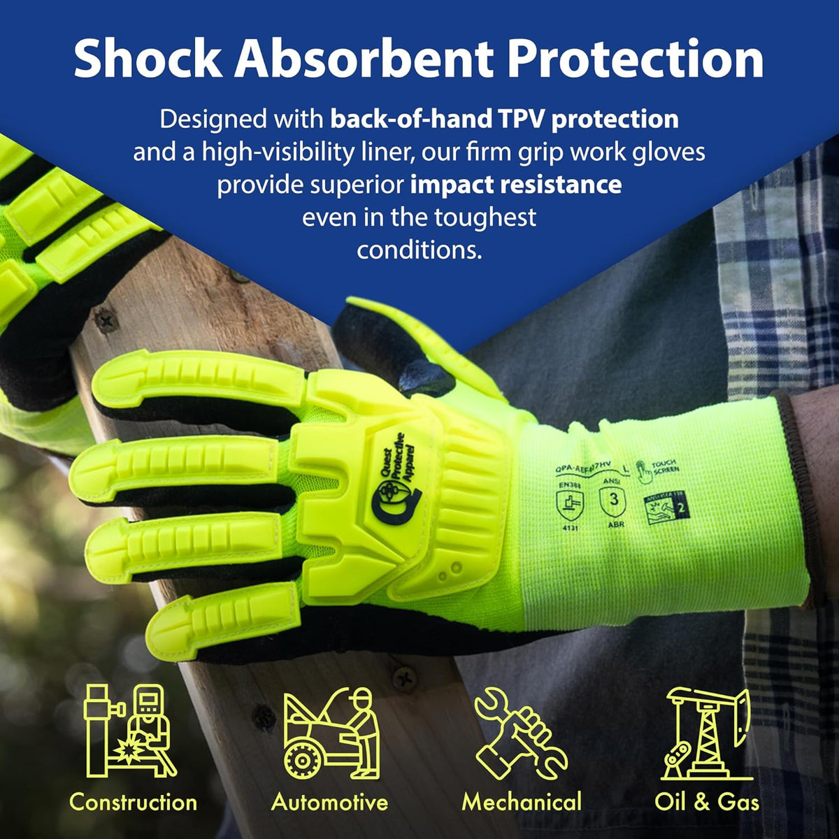 Quest Protective Apparel - High Visibility Cut Resistant Work Gloves - Puncture Resistant Safety