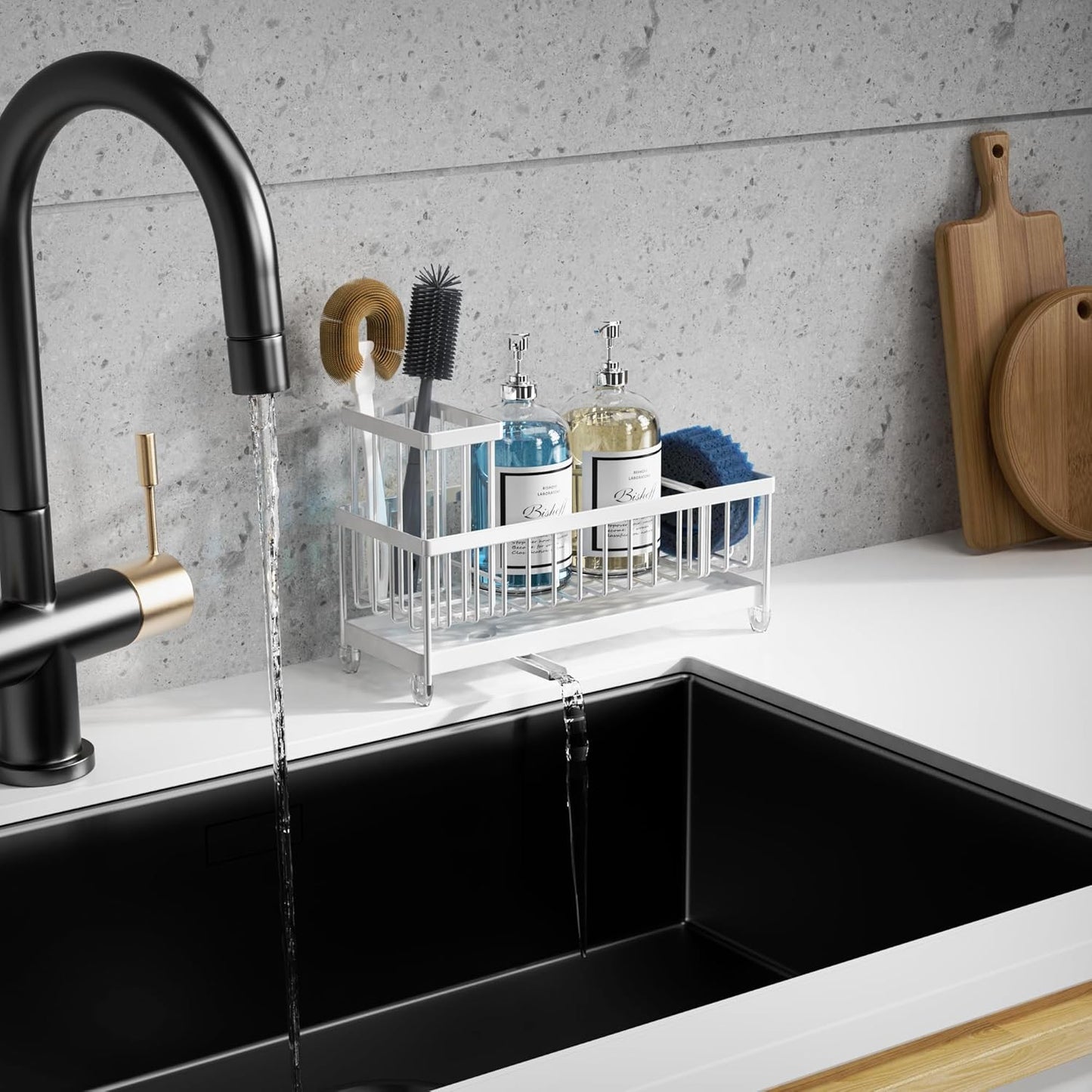 Moforoco Extra Large Kitchen Sink Caddy, Rustproof Sponge Holder for Kitchen Sink with High Brush