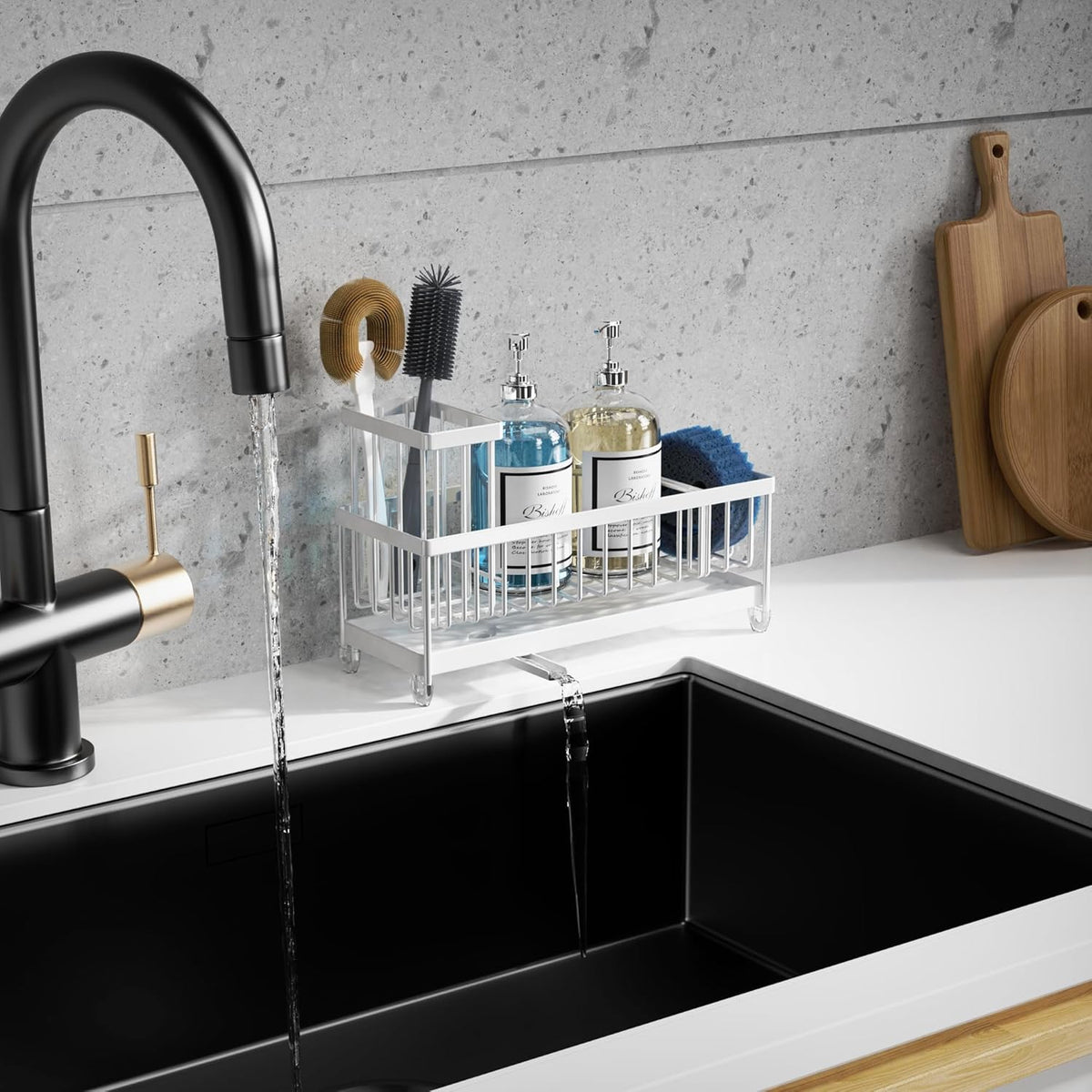 Moforoco Extra Large Kitchen Sink Caddy, Rustproof Sponge Holder for Kitchen Sink with High Brush