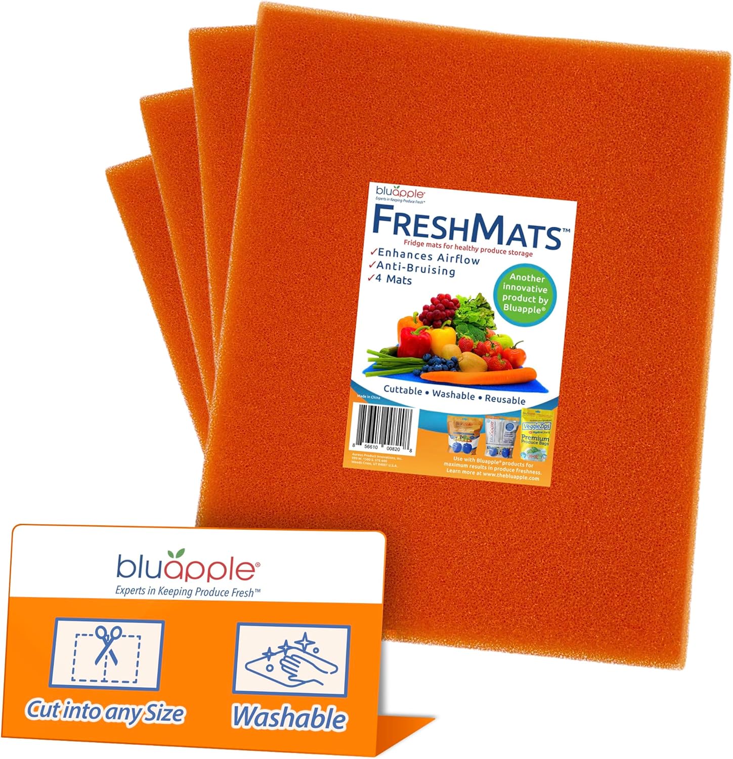 Bluapple FreshMats, Refrigerator Bin Liner, Fridge Drawer Mats, Crisper Life Extender Liner Keeps