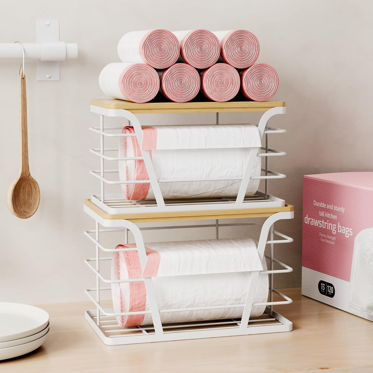 2 Pack Stackable Laundry Room Organization and Storage, Laundry Room Decor and Accessories, Trash