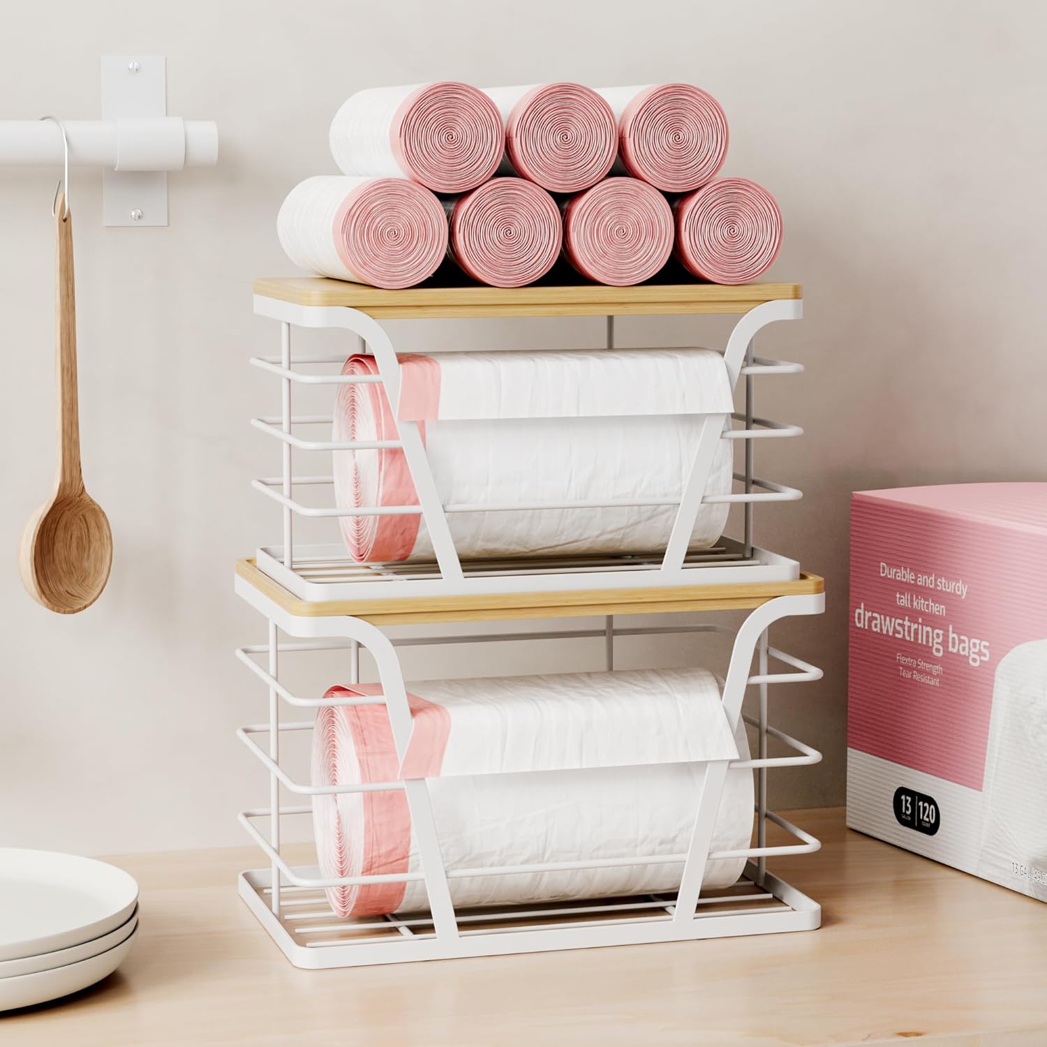 2 Pack Stackable Laundry Room Organization and Storage, Laundry Room Decor and Accessories, Trash