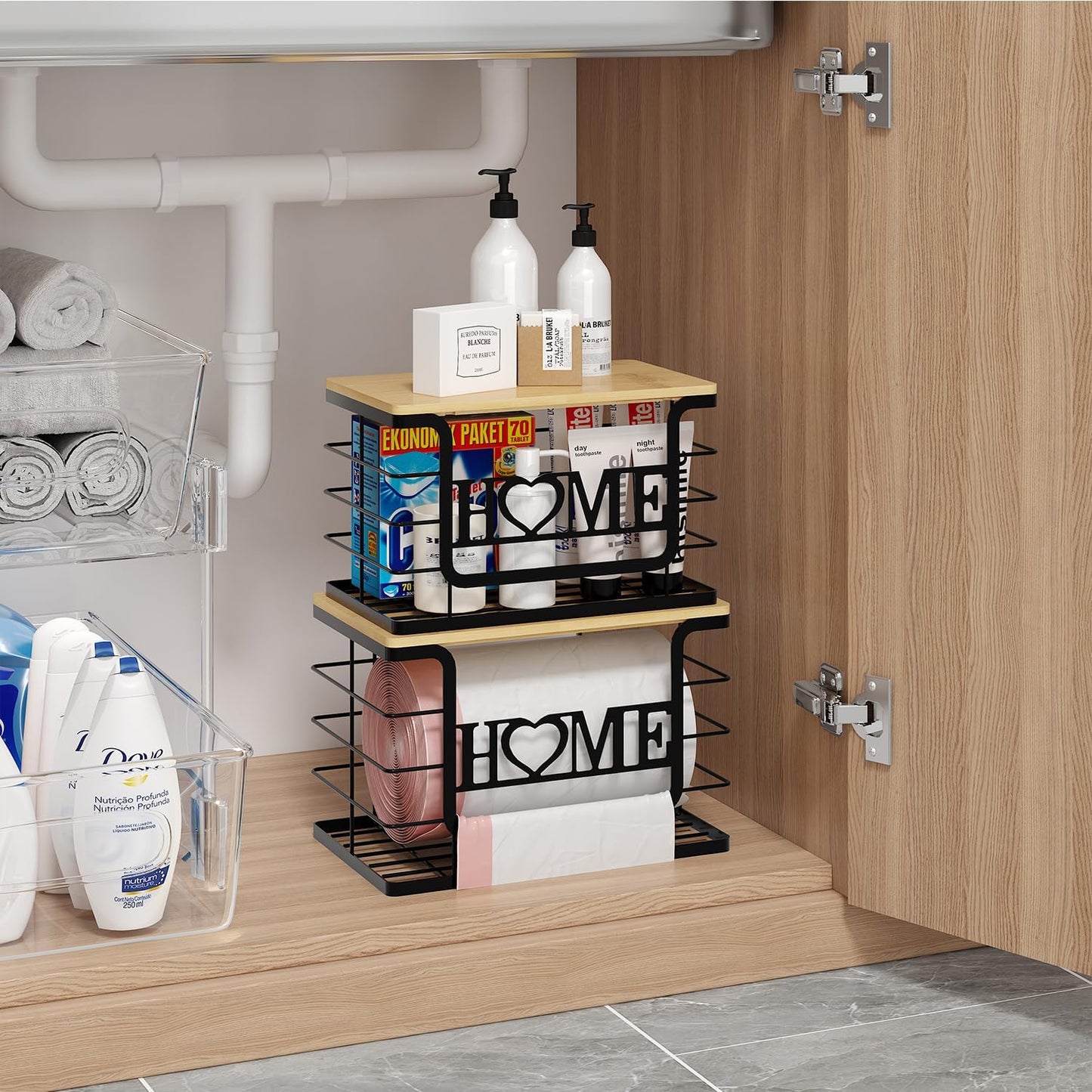 Trash Bag Holder, Thipoten Trash Bags Dispenser with Bamboo Top, Suitable for Garbage Bags