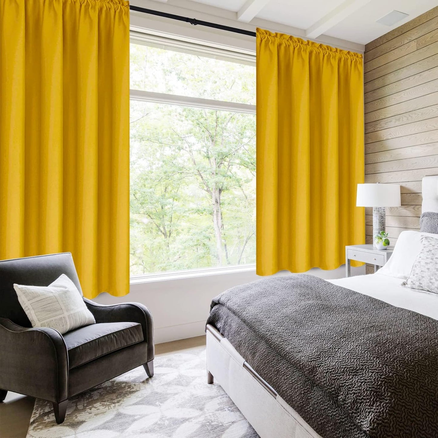 DWCN Yellow Room Darkening Blackout Curtains - Thermal Insulated Privacy Energy Saving Window