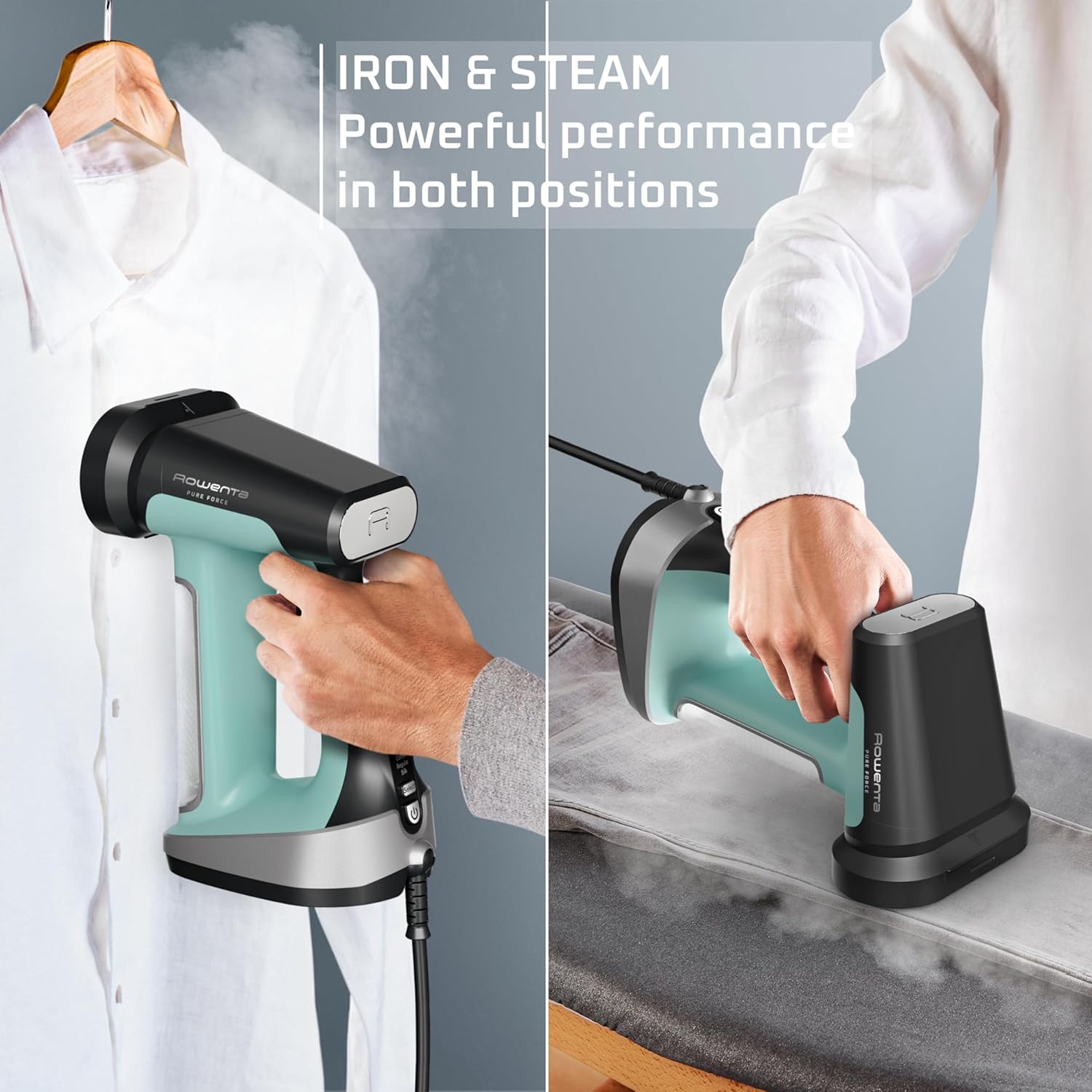 Rowenta Handheld Steamer for Clothes, Pure Force 2in1 Steamer & Iron, 1875W, Vertical/Horizonal
