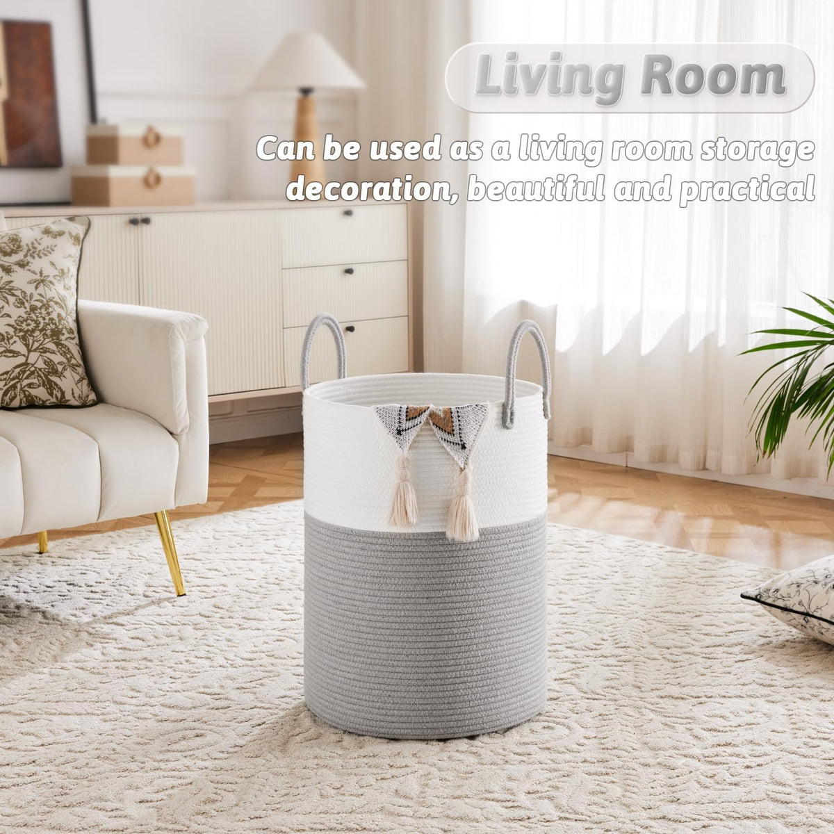 Laundry Basket,Woven Cotton Rope Laundry Hamper,40L for Decorative Storage of Dirty Clothes,Toys