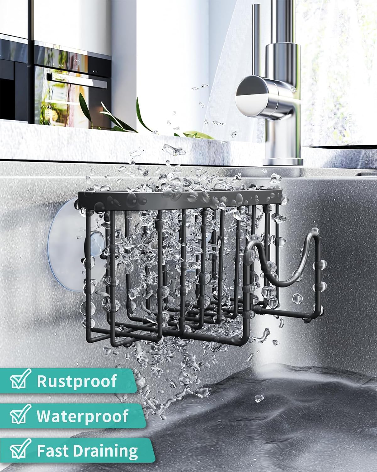 HapiRm Multifunctional Sponge Holder with Unique M-shaped, Two Installation Methods Kitchen Sink