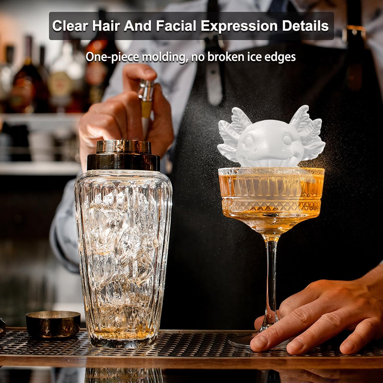 3D Axolotl Ice Cube Silicone Molds Tray for Whiskey, Cocktail, Drink Decor, Bar; Rich Details. Cute
